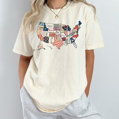 FAUX Quilted United States Comfort Colors Tee, Patriotic Pattern USA Graphic Tee, America Land Of The Free Tee