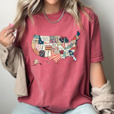 Large Crimson FAUX Quilted United States Comfort Colors Tee, Patriotic Pattern USA Graphic Tee, America Land Of The Free Tee