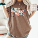 Large Espresso FAUX Quilted United States Comfort Colors Tee, Patriotic Pattern USA Graphic Tee, America Land Of The Free Tee