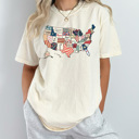 XL Ivory FAUX Quilted United States Comfort Colors Tee, Patriotic Pattern USA Graphic Tee, America Land Of The Free Tee