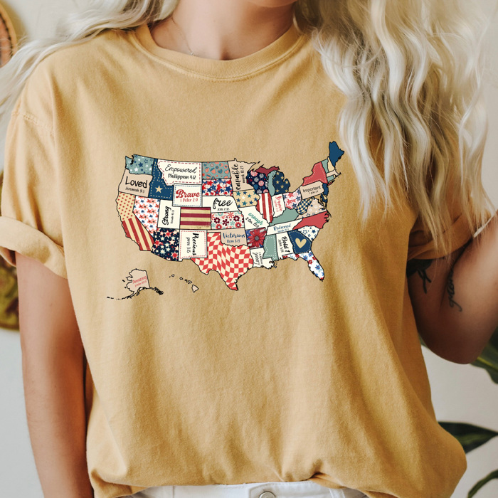 FAUX Quilted United States Comfort Colors Tee, Patriotic Pattern USA Graphic Tee, America Land Of The Free Tee