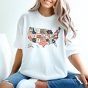 Medium White FAUX Quilted United States Comfort Colors Tee, Patriotic Pattern USA Graphic Tee, America Land Of The Free Tee