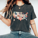  FAUX Quilted United States Comfort Colors Tee, Patriotic Pattern USA Graphic Tee, America Land Of The Free Tee