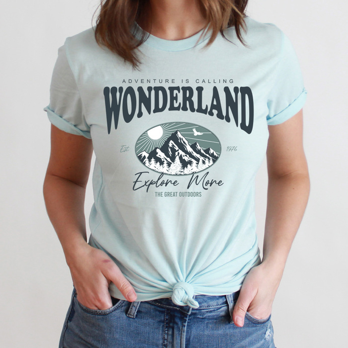 Wonderland Explore More Mountain Graphic Tee, Adventure Is Calling Shirt, The Great Outdoors Tee