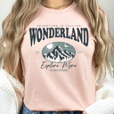 Medium Peach Wonderland Explore More Mountain Graphic Tee, Adventure Is Calling Shirt, The Great Outdoors Tee