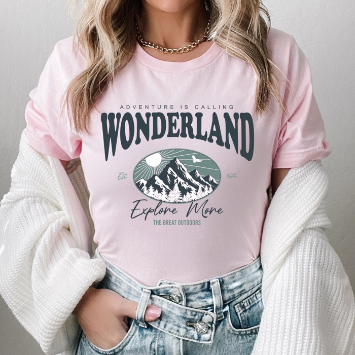 Wonderland Explore More Mountain Graphic Tee, Adventure Is Calling Shirt, The Great Outdoors Tee