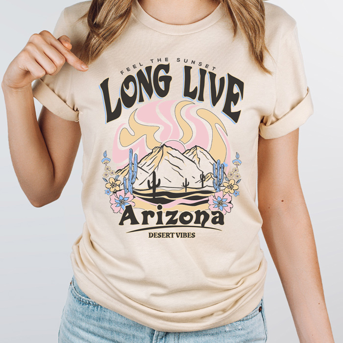Long Live Arizona Graphic Tee, Desert Vibes Shirt, Feel The Sunset Tee