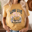 Large Mustard Long Live Arizona Graphic Tee, Desert Vibes Shirt, Feel The Sunset Tee