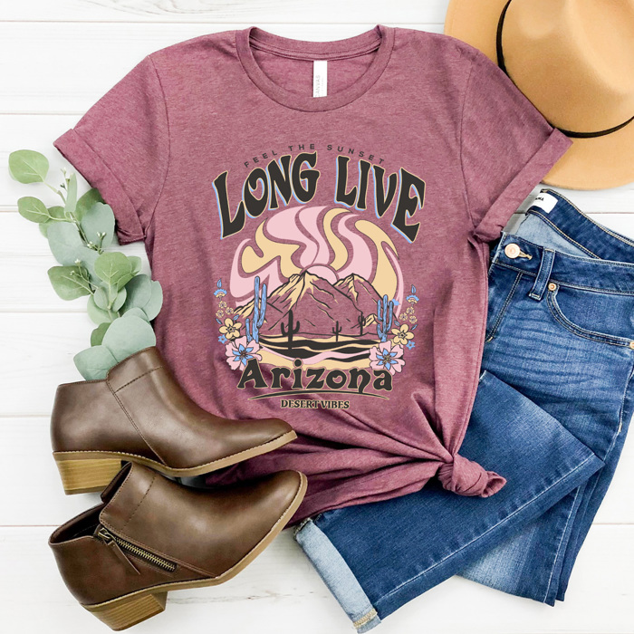 Long Live Arizona Graphic Tee, Desert Vibes Shirt, Feel The Sunset Tee
