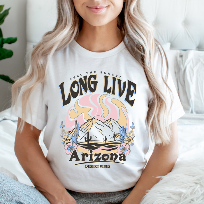 Long Live Arizona Graphic Tee, Desert Vibes Shirt, Feel The Sunset Tee