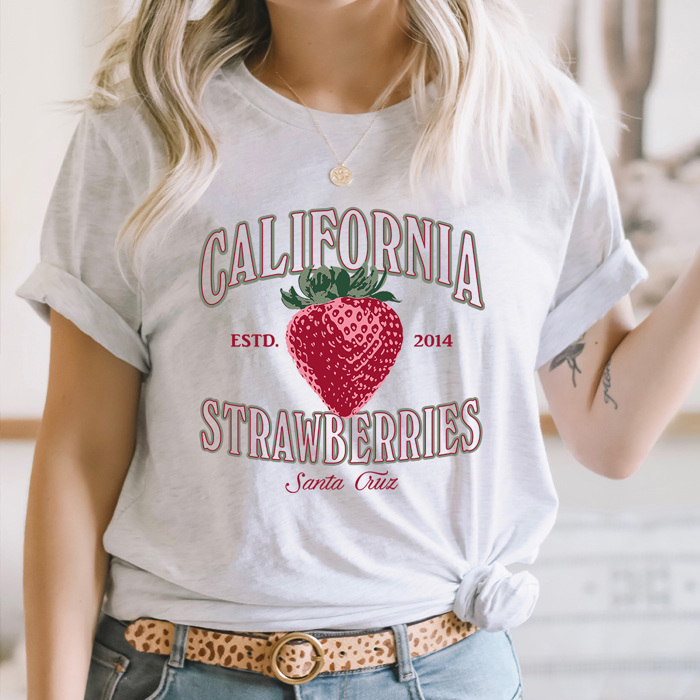California Strawberries Graphic Tee, Santa Cruz Shirt, Fruit Cali Tee