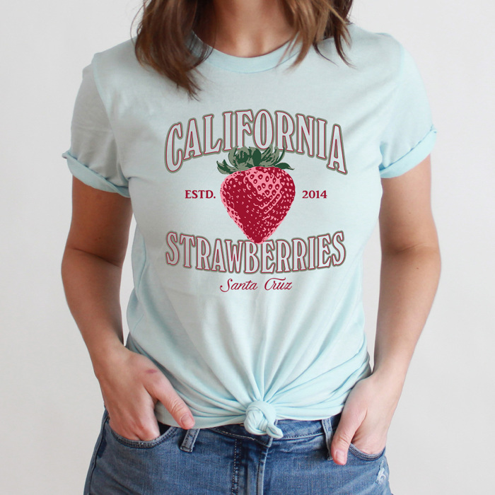 California Strawberries Graphic Tee, Santa Cruz Shirt, Fruit Cali Tee
