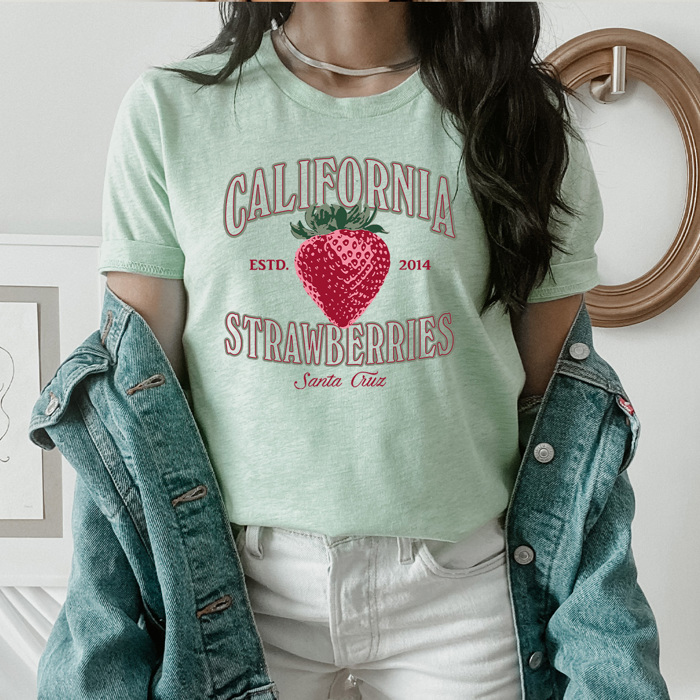 California Strawberries Graphic Tee, Santa Cruz Shirt, Fruit Cali Tee