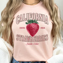 Large Peach California Strawberries Graphic Tee, Santa Cruz Shirt, Fruit Cali Tee