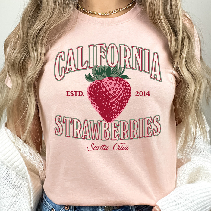 California Strawberries Graphic Tee, Santa Cruz Shirt, Fruit Cali Tee
