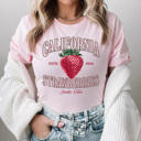 Medium Pink California Strawberries Graphic Tee, Santa Cruz Shirt, Fruit Cali Tee