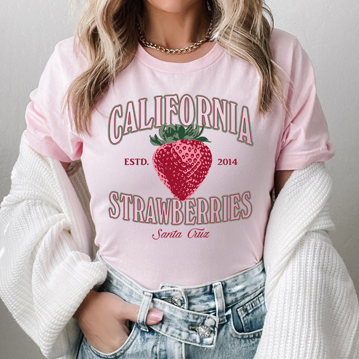 California Strawberries Graphic Tee, Santa Cruz Shirt, Fruit Cali Tee