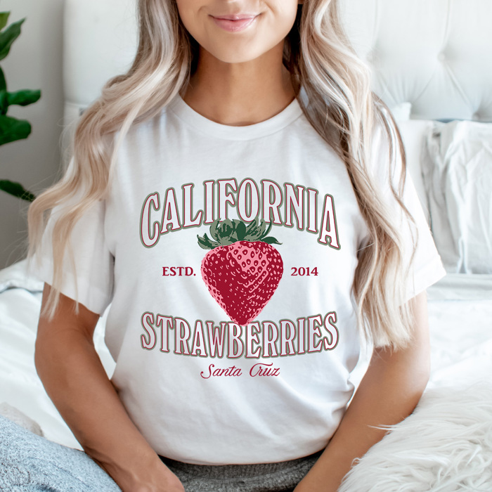 California Strawberries Graphic Tee, Santa Cruz Shirt, Fruit Cali Tee