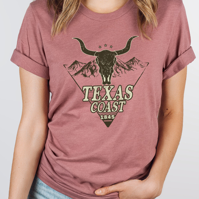 Texas Cost Graphic Tee, Western Bull Shirt, Mountain Skull Tee