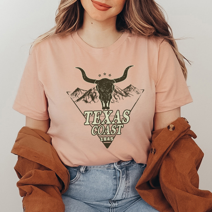 Texas Cost Graphic Tee, Western Bull Shirt, Mountain Skull Tee