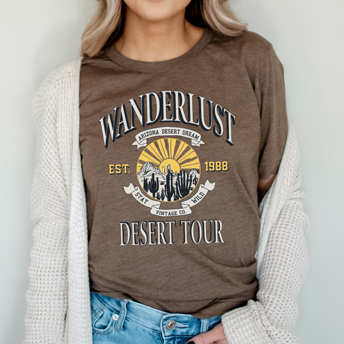 Wanderlust Desert Tour Graphic Tee, Arizona Desert Dream Shirt, Stay Wild Tee