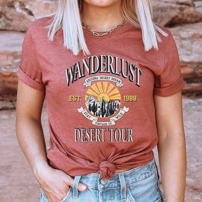 Wanderlust Desert Tour Graphic Tee, Arizona Desert Dream Shirt, Stay Wild Tee