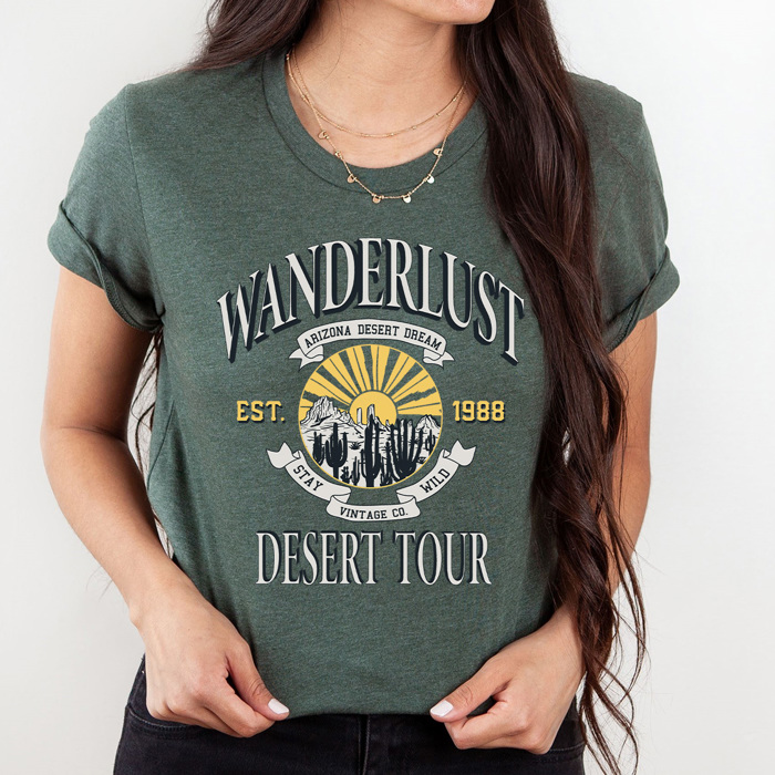 Wanderlust Desert Tour Graphic Tee, Arizona Desert Dream Shirt, Stay Wild Tee