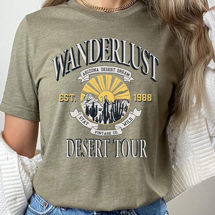 Wanderlust Desert Tour Graphic Tee, Arizona Desert Dream Shirt, Stay Wild Tee