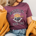 Large Plum Wanderlust Desert Tour Graphic Tee, Arizona Desert Dream Shirt, Stay Wild Tee