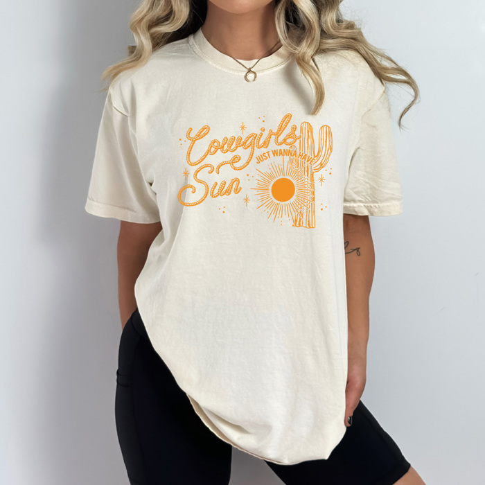 Cowgirls Just Wanna Have Sun Comfort Colors Tee, Desert Cactus Shirt, Western Tee