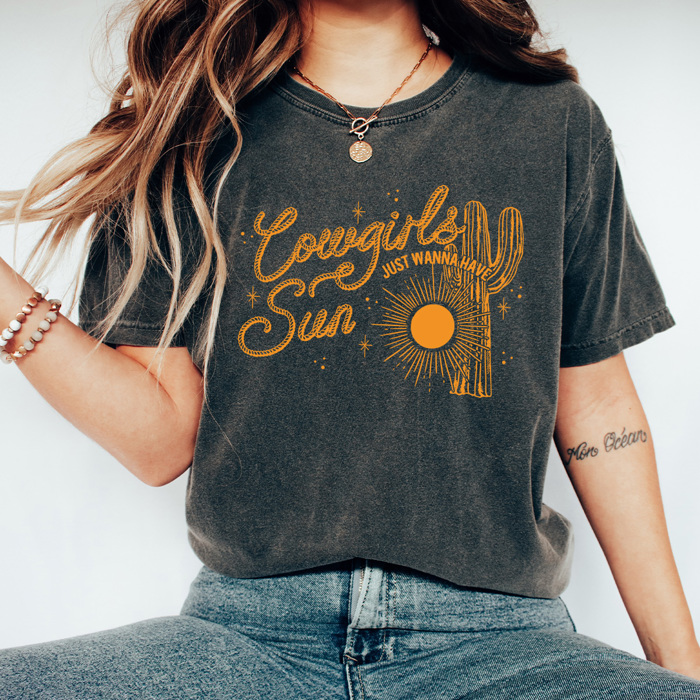 Cowgirls Just Wanna Have Sun Comfort Colors Tee, Desert Cactus Shirt, Western Tee