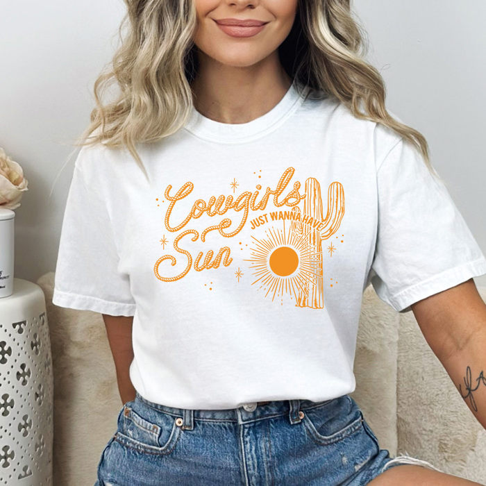 Cowgirls Just Wanna Have Sun Comfort Colors Tee, Desert Cactus Shirt, Western Tee