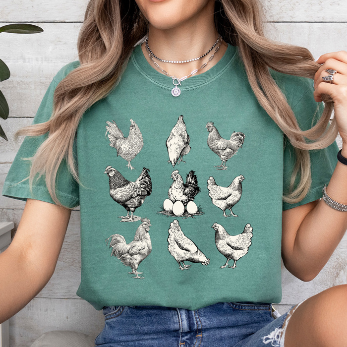 Chicken Gird Comfort Colors Tee, Farm Animal Shirt, Funny Chickens and Eggs Graphic Tee