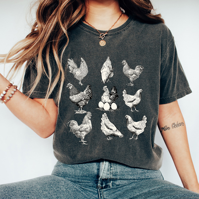 Chicken Gird Comfort Colors Tee, Farm Animal Shirt, Funny Chickens and Eggs Graphic Tee