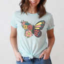  Floral Butterfly Basic Graphic Tee, Spring Butterfly Shirt, Flower Tee