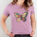  Floral Butterfly Basic Graphic Tee, Spring Butterfly Shirt, Flower Tee