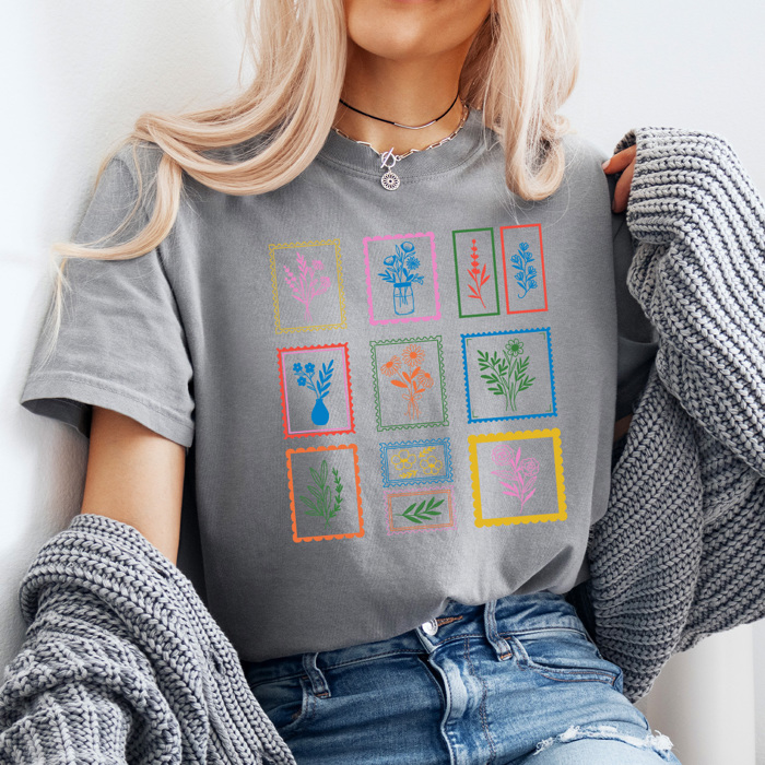 Floral Frame Gallery Comfort Colors Tee, Flower Art Shirt, Picture Frames Botanical Tee