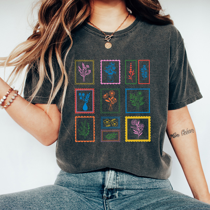 Floral Frame Gallery Comfort Colors Tee, Flower Art Shirt, Picture Frames Botanical Tee