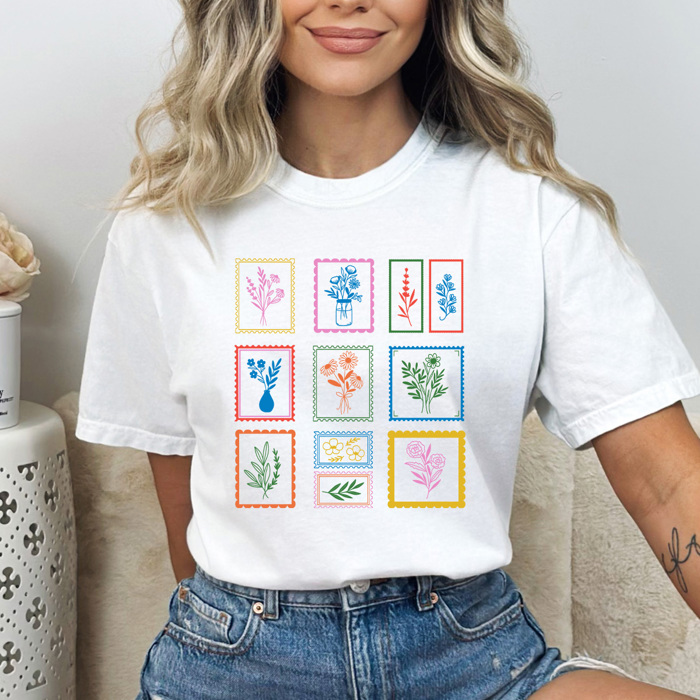 Floral Frame Gallery Comfort Colors Tee, Flower Art Shirt, Picture Frames Botanical Tee