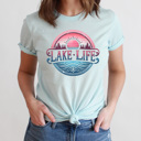  Lake Life Sunset Graphic Tee, Summer Beach Shirt, Lake Trip Tee