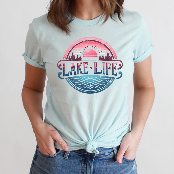 Lake Life Sunset Graphic Tee, Summer Beach Shirt, Lake Trip Tee
