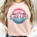 XXL Peach Lake Life Sunset Graphic Tee, Summer Beach Shirt, Lake Trip Tee