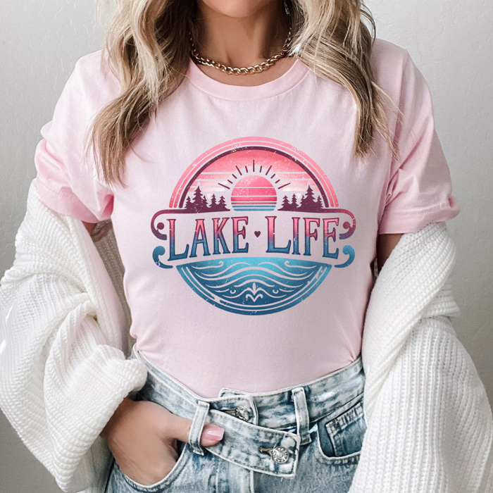 Lake Life Sunset Graphic Tee, Summer Beach Shirt, Lake Trip Tee