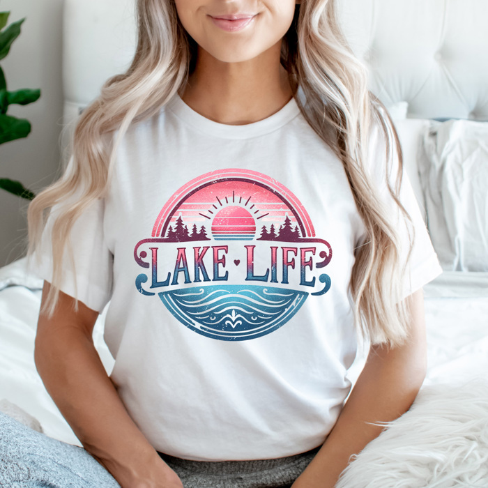 Lake Life Sunset Graphic Tee, Summer Beach Shirt, Lake Trip Tee