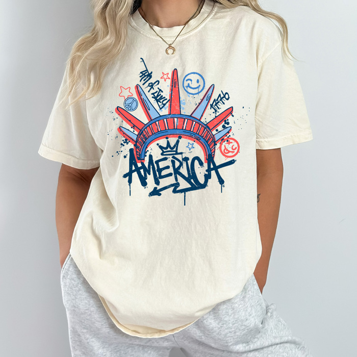 America Graffiti Style Comfort Colors Tee, Statue Of Liberty Shirt, 4th Of July Tee