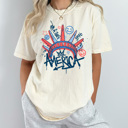 Large Ivory America Graffiti Style Comfort Colors Tee, Statue Of Liberty Shirt, 4th Of July Tee