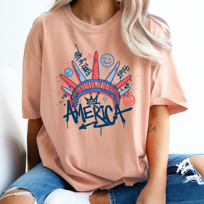 America Graffiti Style Comfort Colors Tee, Statue Of Liberty Shirt, 4th Of July Tee