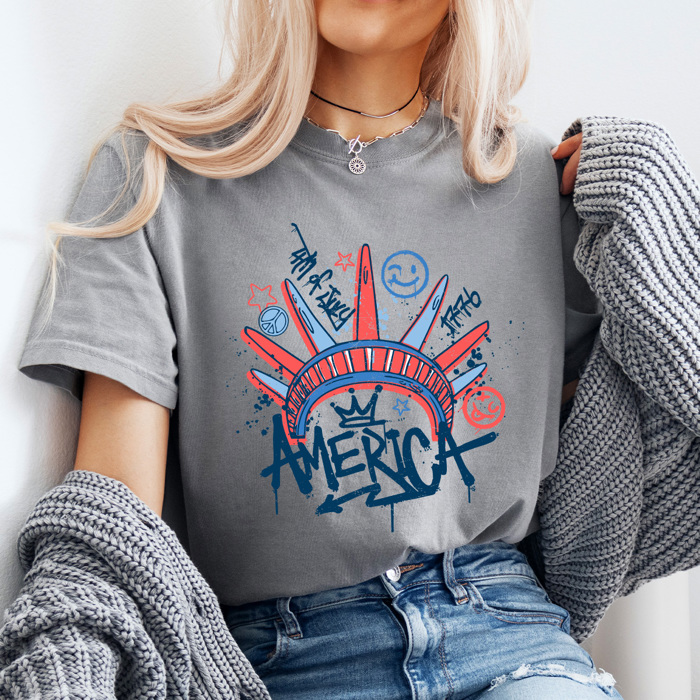 America Graffiti Style Comfort Colors Tee, Statue Of Liberty Shirt, 4th Of July Tee