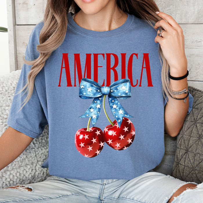 America Patriotic Cherries Comfort Colors Tee, 4th Of July Shirt, Stars And Stripes Graphic Tee