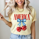 Small Butter America Patriotic Cherries Comfort Colors Tee, 4th Of July Shirt, Stars And Stripes Graphic Tee